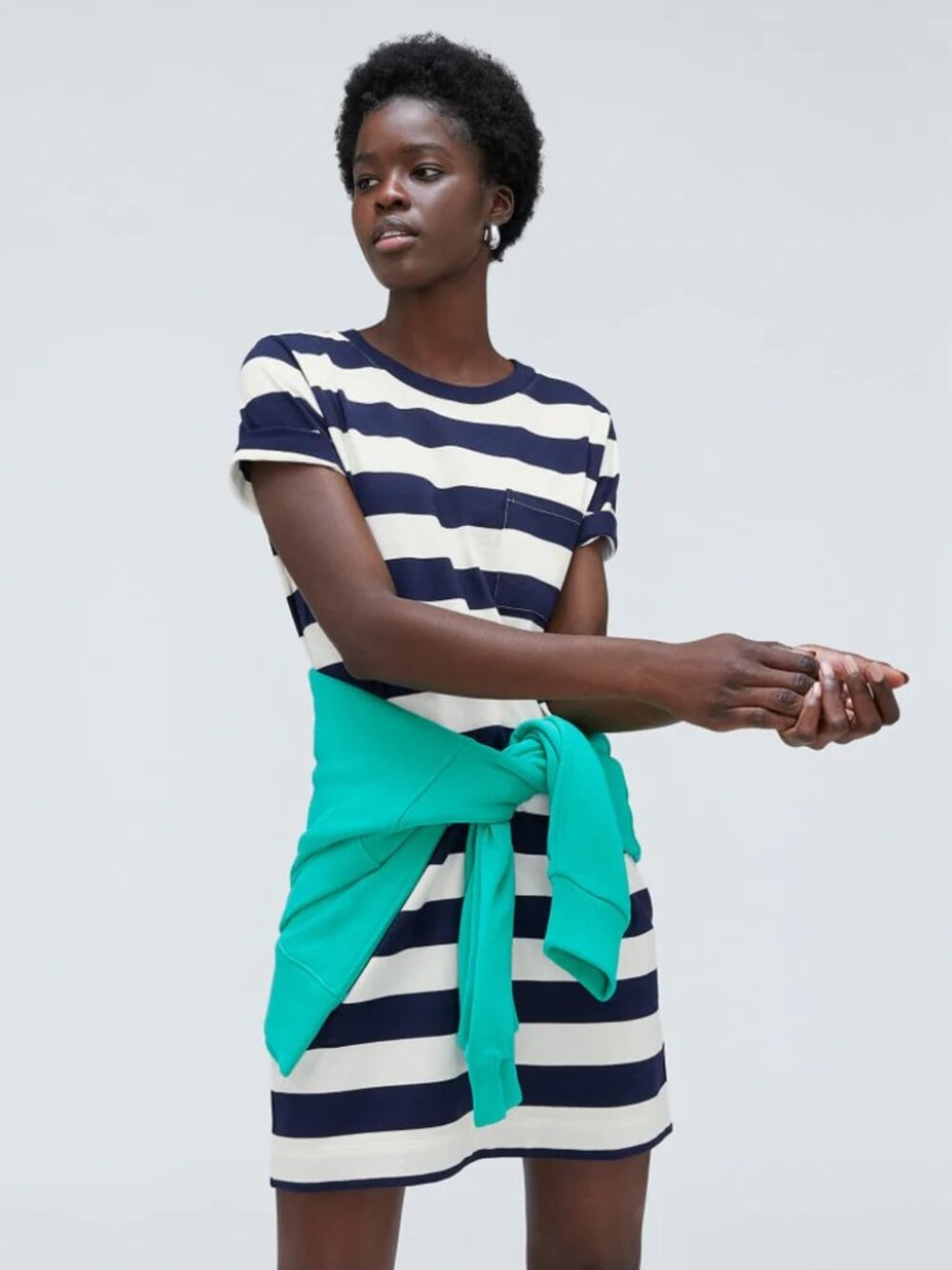 Everlane - The Organic Cotton Weekend Tee Dress | Large | Navy & Canvas Stripe - Picture 5 of 16